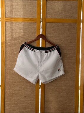 Fila Vintage White Athletic Shorts with Navy and Red Trim